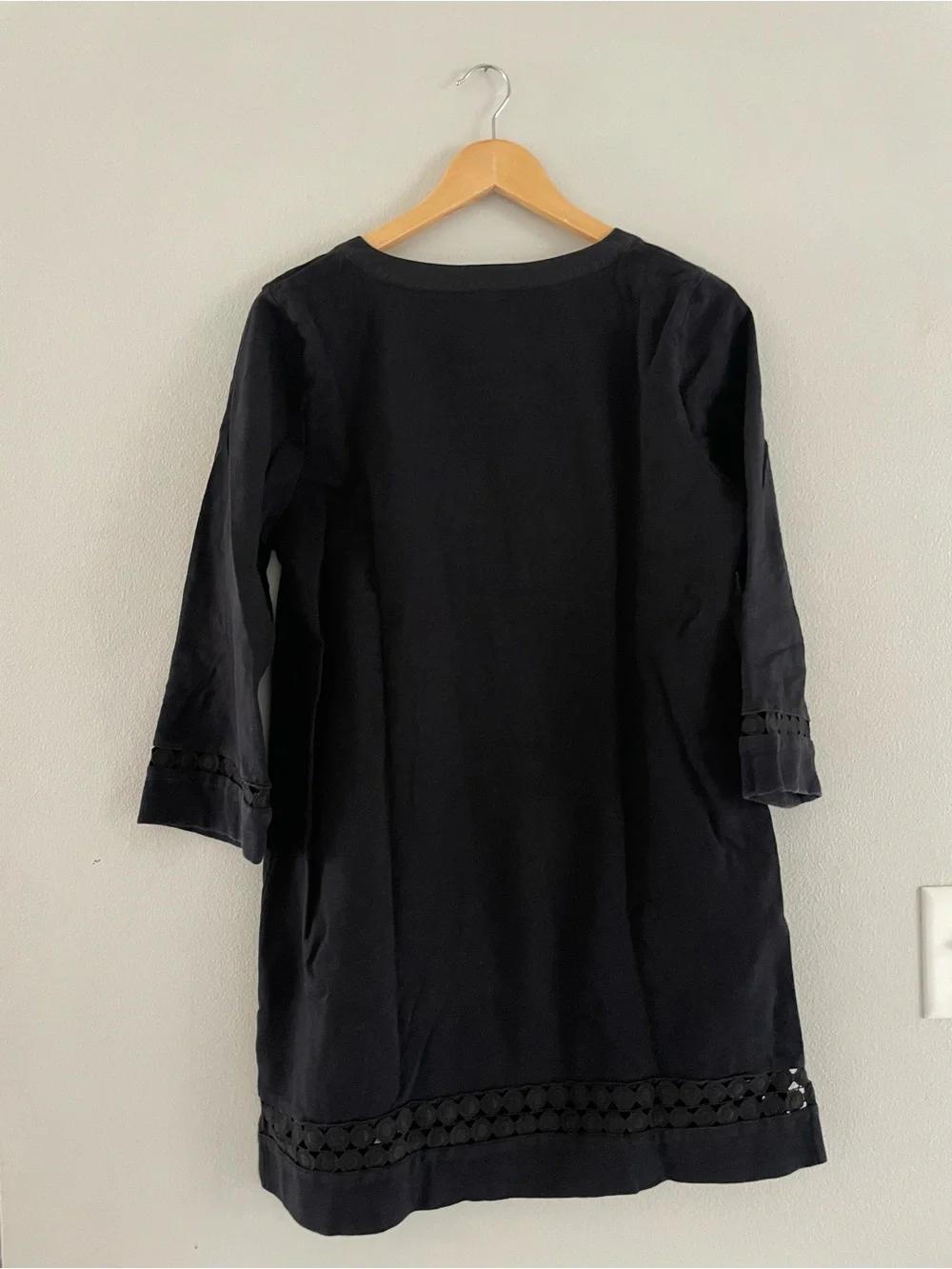 J. Crew Black V-Neck Tunic with Eyelet Trim
